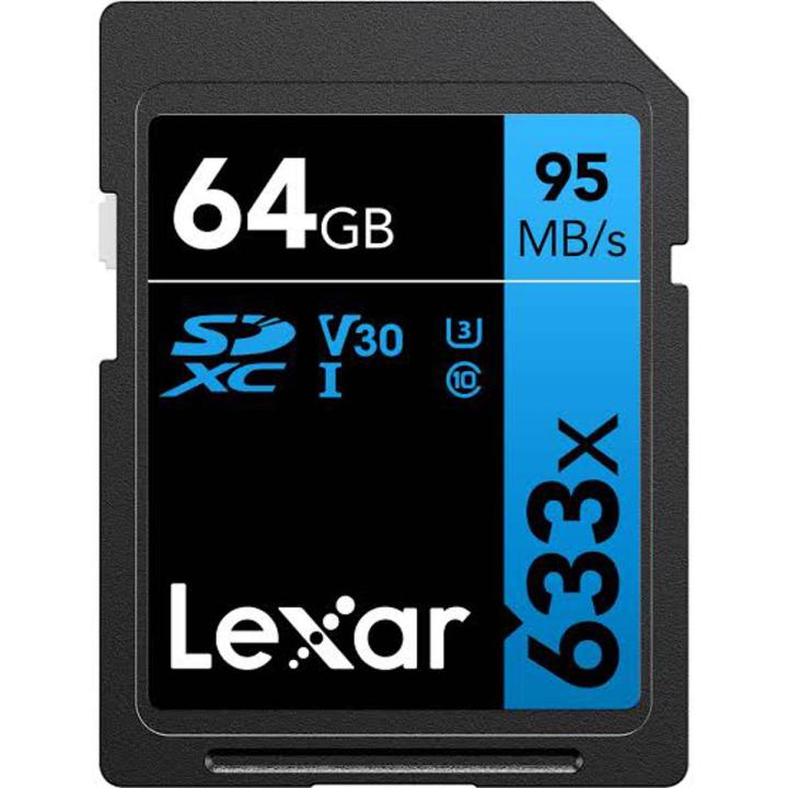 Lexar Professional - 64GB - 633x - SDXC UHS-I Card – Upto Read 95MBs - Write 45MBs / U3 / C10 / V30 / High Quality 1080p HD/3D/4K Video/DSLR - BLUE SERIES