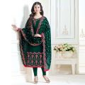 3Pc Chiffon Embroidered Unstitched Shalwar Kameez For Ladies Green SM-03. 