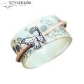 Rotating Ring Fade-Resistant Women Engraved Floral Finger Ring Wedding Band. 