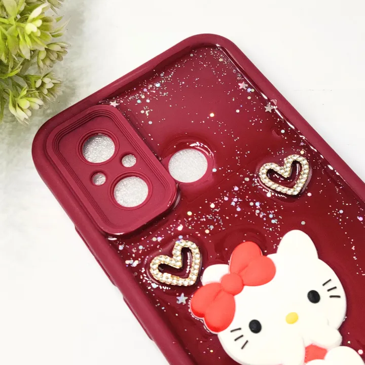 Xaiomi%20Redmi%2012C%7CPoco%20C55%203D%20Glitter%20Glue%20Rissen%20Kitty%20Fancy%20Back%20Case%20(Maroon)%20-%20Image%203