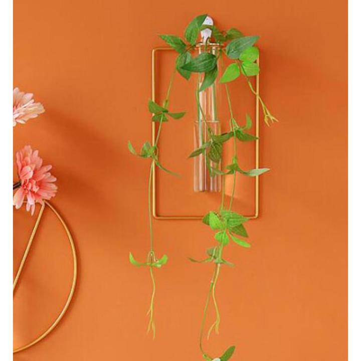 Wall-mounted Glass Vase Home Decor Wall Decoration Iron Hanging Flower Vases Hydroponic Plants Container Wedding Decoration