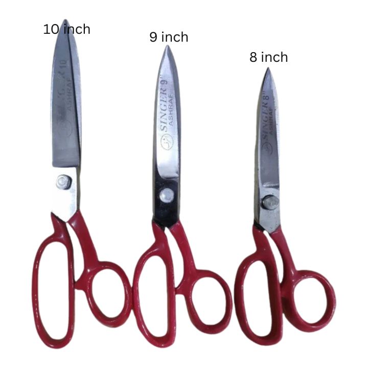 Scissors | Tailor Scissors | Heavy Duty Sewing & Kitchen Scissors | Large Size 8", 9", 10" | Red Handle | Sharp Stainless Steel Blades | Best for Fabric, Craft, and Home Use