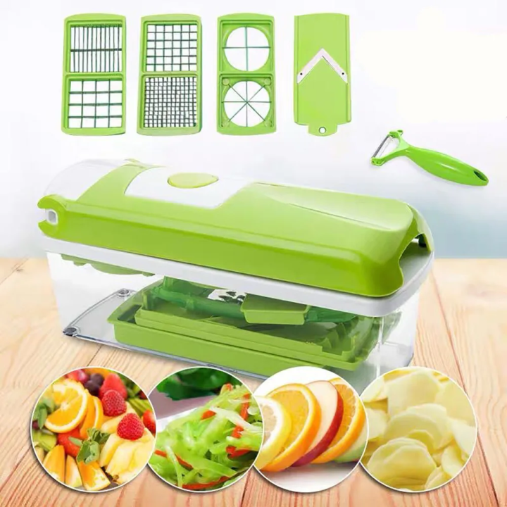 12 PCs Nicer Dicer & Slicer - Genius Chopper Nicer Dicer - Speedy Chopper Nicer Dicer Plus Fruit & Vegetable Peeler - Multi-function Manual Vegetable Chopper & Salad Cutter - Food Processors - Home Appliances - Graters, Peelers & Slicers Small Kitchen