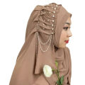 Fancy Hijabs Beaded Tassel Hijab For Girls Solid Color Arab Women Shiny Soft Easy to Wear Turkish Head Wrap Scarf. 