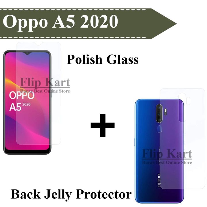 Oppo A5 2020 Tempered Polish Glass + Back Jelly Protector For A5 2020