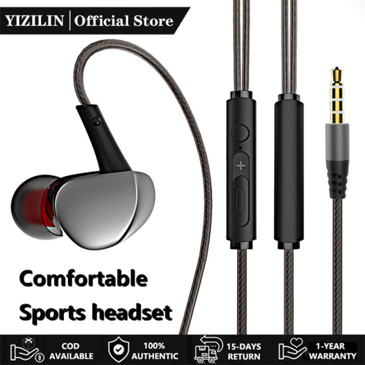 Yizilin Earphone Legit 4D Full Bass Sports Earphone Built In HD Mic In-Ear Earphones Original High Quality Headsete Sweatproof Noise Cancelling Headphones No Delay Gaming Earbud For Xiaomi / Huawei / Samsung / Oppo etc.