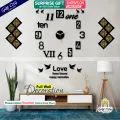 Gift City Presents Special Wooden Wall Clock for Bedroom / 12 Foil Kitchen Tile Stickers / Love these forever happy memories for Home and Offices, DIY Self Adhesive. 