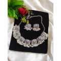 Antique Silver Choker Necklace with Earrings Set for Girls & Woman. 