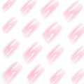 Simple Pink White Halo Dyeing Long Square Nails Detachable Full Cover Finished False Nails Press on Nails with Glue. 