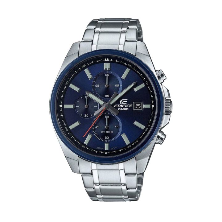 Casio Edifice Mens Steel Silver Blue Chronograph Dial Silver Steel Band Watch-EFV-610DB-2AVUDF