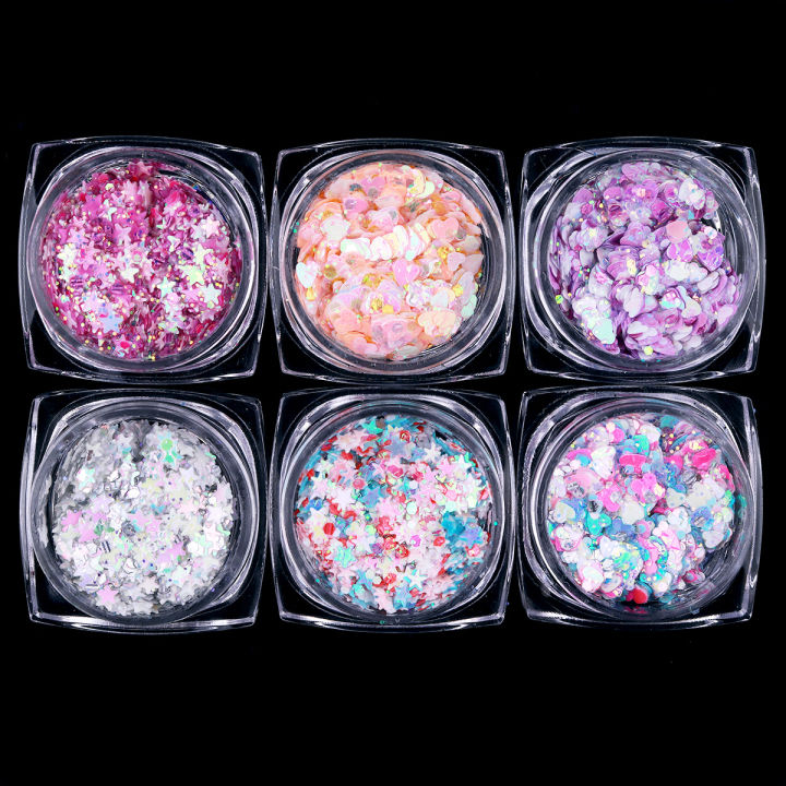 New Monja 6Color Chameleon Nail Art Holographic equin Glitter Flake UV Gel Polih Heart tar elf-adheive parkle DIY Decor