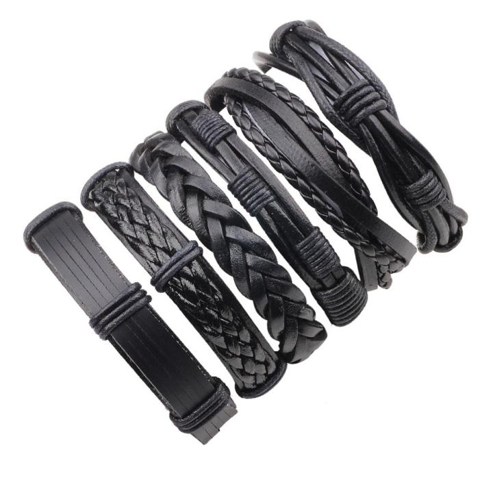 Pickpunk Hand Decoration Multiple Layers Of Calder Skin Cord Wax Weaving Diy Combined Bracelet Pu