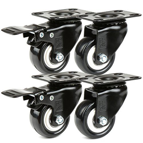 2.5 inch Swivel Caster Wheels,Rubber Base with Brake & Top Plate & Bearing Heavy Duty, Total Capacity 600lbs (Pack of 4)