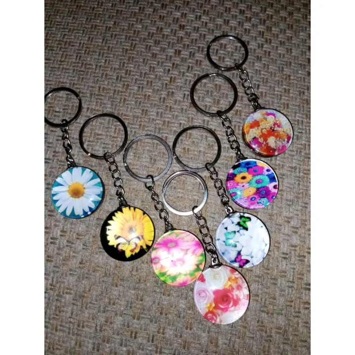 Pack of 2 flowers design glass shine keychains for keys,bagpack | Daraz.pk