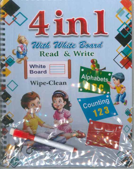 Erasable Writing Board Read and Write with White Board English Urdu Alphabets Numbers Art Craft Learning Drawing Painting Sketching Flip Cards Pad OR Activity Books Picture Dictionary Encyclopedia Baby's Books Mind Skills Development about Animals Transpo