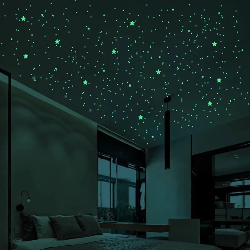 Pack of 100 - Fluorescent Night Glowing Stars Wall Sticke