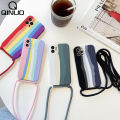 Case with cover in color 8 PlusX XR S Pro Mini 11 for iPhone 13 12 Max XS E 2 7 Crossbody lanyard Rainbow Liquid Silicone Protector. 