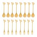16PCS Dessert Spoon and Fork Set Creative Fruit Fork -Gold. 