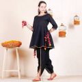 Cheera Black Dhoti Peplum Top Set With Multicolour Tassels. 