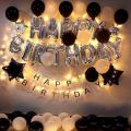 Contemporary Black and White Birthday Decorations (Including Birthday Foil + 30 Balloons Black & White +2 x Stars With Combo Of Fairy light ) Happy Birthday Decorations-Party & Birthday Themes -Birthday Items & Home Decor For Boys & Girls. 