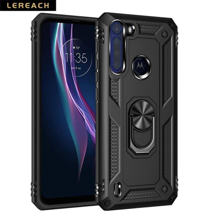 Lereach For Motorola Moto One Fusion Plus / One Fusion+ Mobile Phone Case TPU Hard Ring Car Ring Bracket Shockproof Back Cover