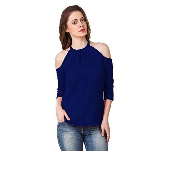 Royal Blue Cold Shoulder Shirt For Women