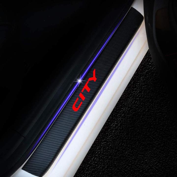 4 PCS Honda City Car Door Sill Protector 3D Carbon Fiber Scuff Protective Door Sill Cover Panel Sticker, Car Stickers, Stickers for Car