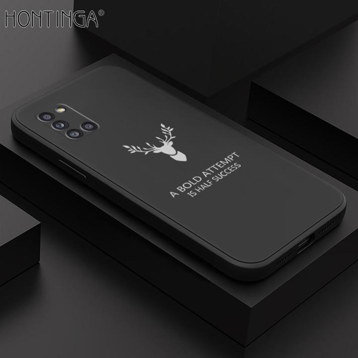 Hontinga for Samsung Galaxy A31 Case Soft Silicone Square ELK Deer Reindeer Phone Cases Full Cover Camera Shockproof Protection Rubber Case