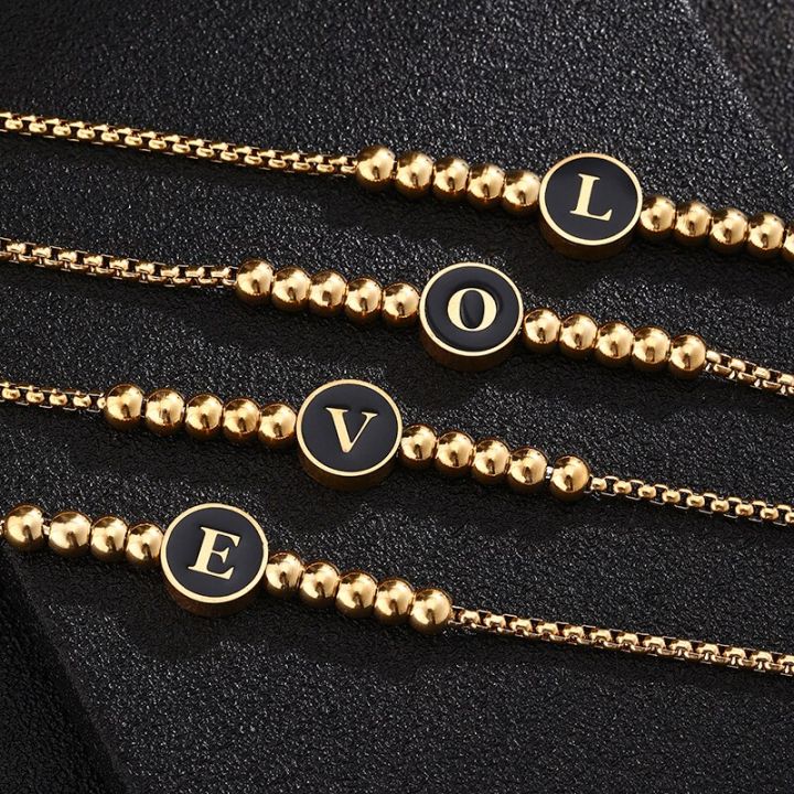 【beauty code】Stainless steel Gold Personality custom Letter Bracelet for Steel ball Chain Women letter Jewelry Gifts