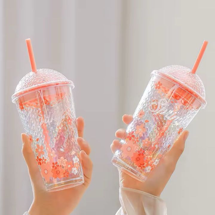 Premium Pink Floral Glass Tumbler - Elegant Design for Your Daily Sips