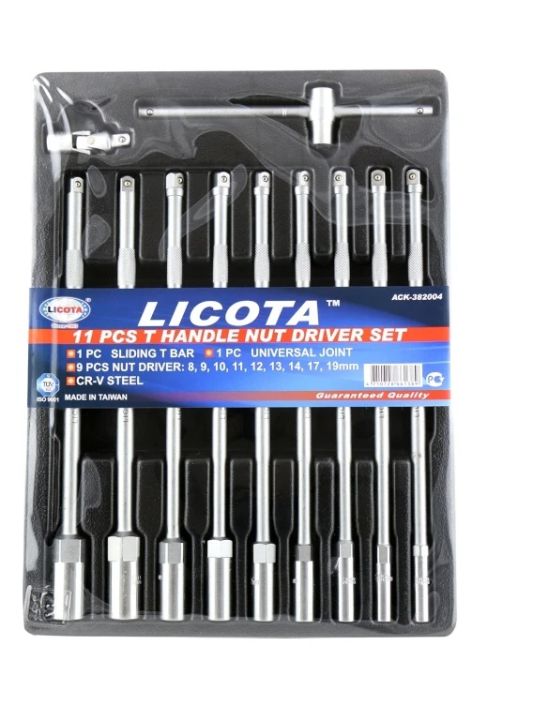 Licota Made in Taiwan 11 Pcs T-Handle Nut Driver Set 8-19MM