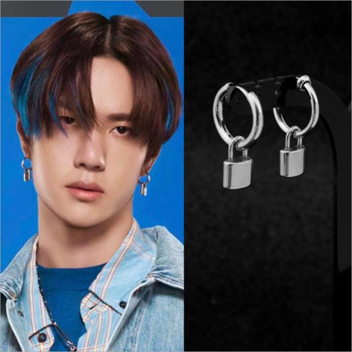 1pc Lock Drop Earrings Clip hikaw Stainless Kpop Idol Pop Star YIBO Earring for Men Women Fashion Punk Jewely Accessories