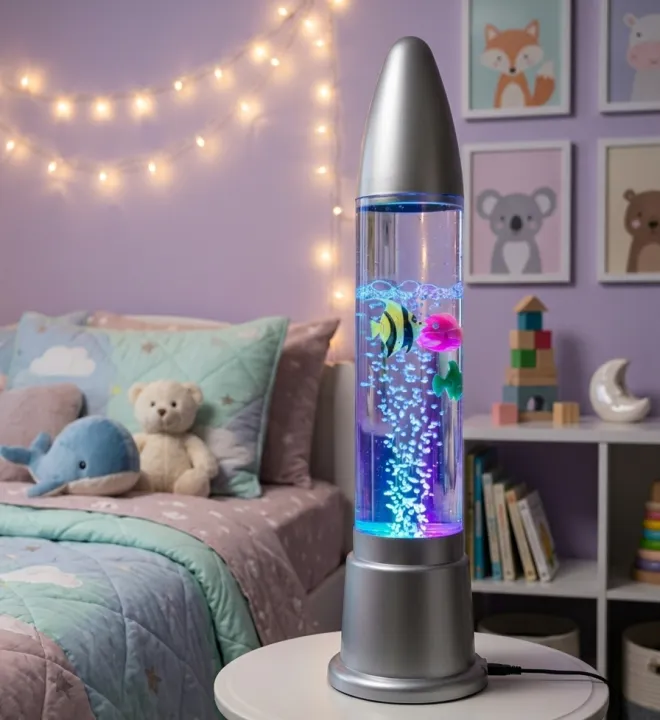 Large Bubble Fish Aquarium LED Night Lamp 44cm – 7 Color Changing USB ...