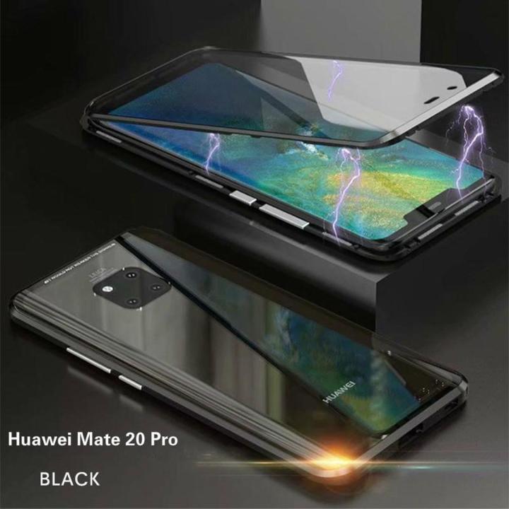 【 Miga Plaza 】 For Huawei Mate 20 Pro Magnetic Case 360 Front+Back double-sided 9H Tempered Glass Case For Huawei Mate 20 Pro Metal Bumper Case
