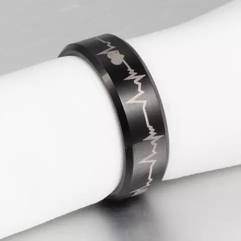 Ring Thin Pulse ECG Wave Rings Stainless Steel Wedding Anniversary Jewelry Gift