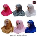 Pack Of 3 Multicolor Makhna Head Scarf Kids Hijab For Girls, Black, White Mix Color - Fashionable And Vibrant Hijabs For A Stylish Appearance. 