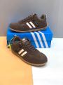 Men's Casual Sneakers with Cream Stripes, Lace-Up Fashion Shoes with Gum Sole for Everyday Wear. 