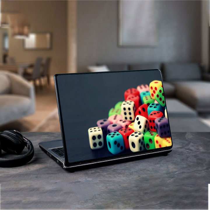 Ludo dice/ Colorful dice pattern wallpaper  Laptop Skin Vinyl Sticker Decal, 13 13.3 14 15 15.4 15.6 inch Laptop Skin Sticker Cover Art Decal Protector Fits All Laptops