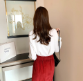 Casual Shirt Women Office Lady Shirts Fashion Female Long Sleeve Loose Solid Blouse Tops wth Maroon  Palazzo. 