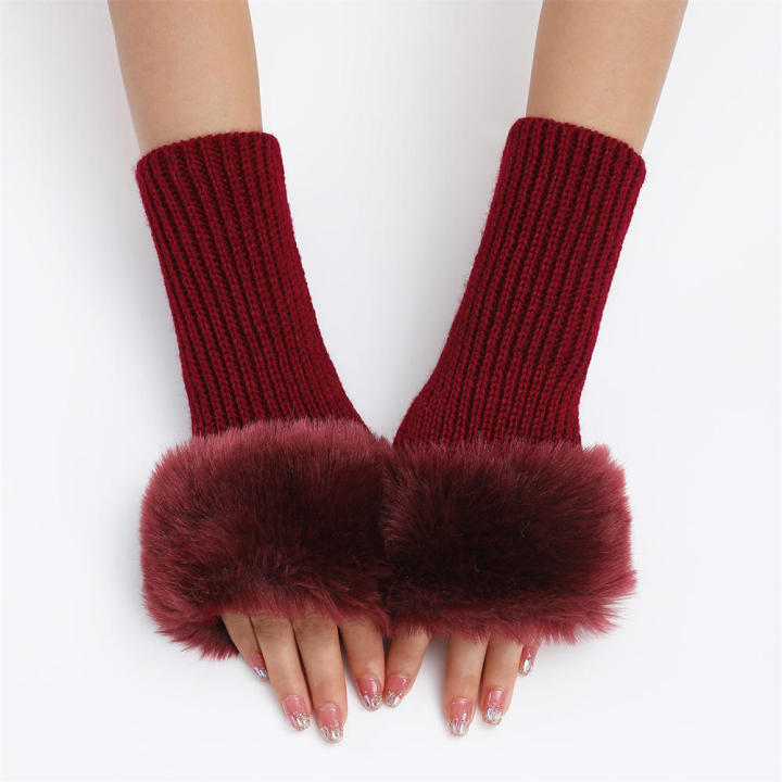 Knitted Women gloves Elasticity Plush Furry Half fingers mittens Fashion gloves for Outdoor Girls Women
