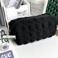 Polyester Pencil case Adorable 23*6*10cm Black/Beige Korean stationery Puffs Pen case for Students Office Artists Organizing Travel. 