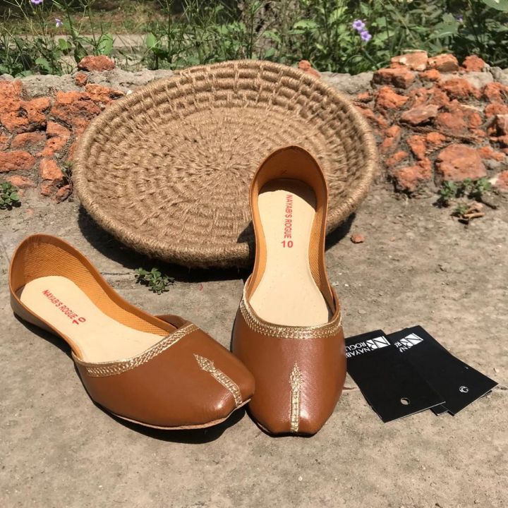 Traditional Handcrafted Pure Leather Khussa - Brown color