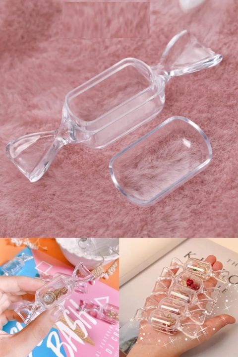 3 Pcs Acrylic Candy Transparent shape Jewelry Organizer Toffee Shape Candy Storage Box Small Items Handy Crafts Container Size 8.cm x2.2cm
