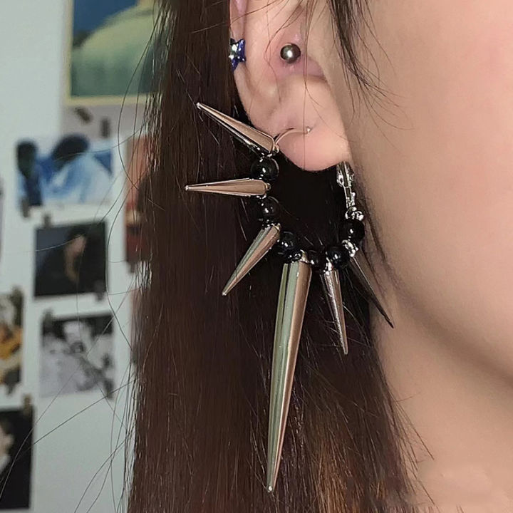 Grunge Rock Accessories Rivet Hoop Earrings Cool Hip Hop Earrings For Women Egirl Jewelry Punk Korean Earrings Fashion Left Bank
