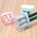 【FUN LIVE】 Double Holes Plastic Pencil Sharpeners Candy Color Transparent Standard Pencil Cutting Machine Student School Office Stationery. 