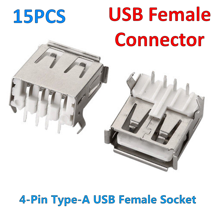 15PCS Type-A 2.0 Female Jack 90 Degree Horizontal Insert PCB USB ...