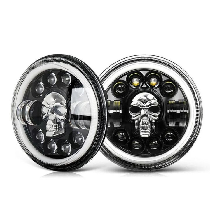 Headlight 7inch RGB Skull Head Headlights For Car, Motorcycle, Jeeps H4 Devil Eye Lights LED High Low Beam Headlights