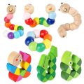 【Happier】 Colorful Animal Wooden Twist Worm Puzzles Caterpillar Kids Educational Animal Crocodile Toys Baby Montessori Finger Toys. 
