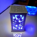 Handcrafted Wooden Lamps With Different Colorful Lights. 