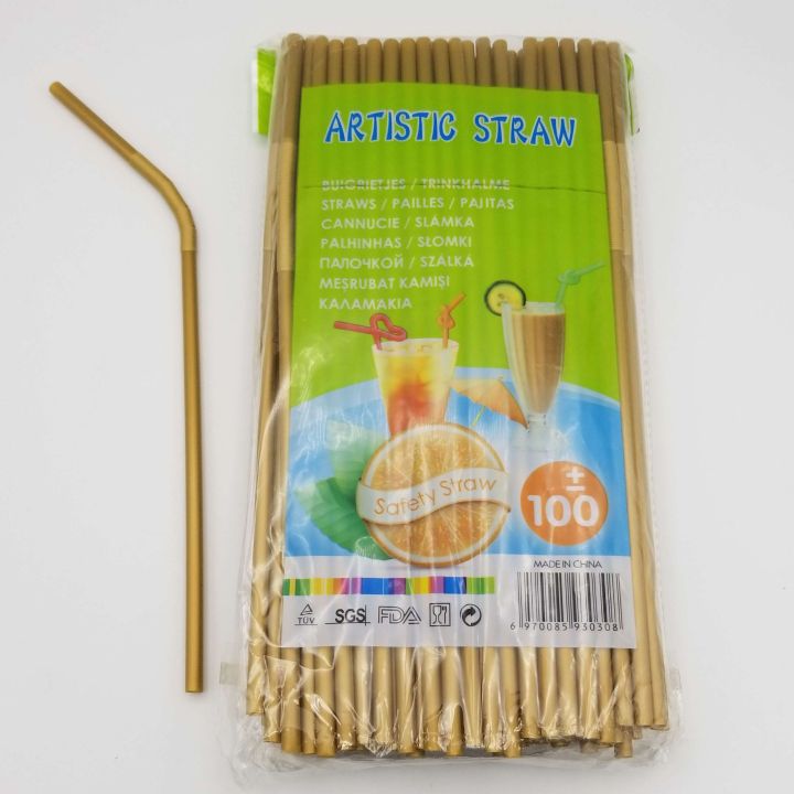 GOLDEN STRAWS ( PACK OF 100 PLASTIC STRAWS )